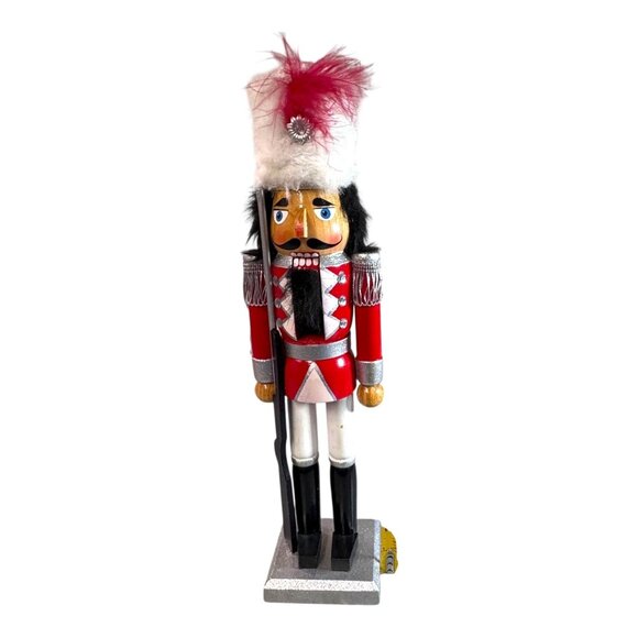 Traditional Wooden Red Nutcracker Toy Soldier Feather Plume Christmas Holiday - Picture 4 of 9